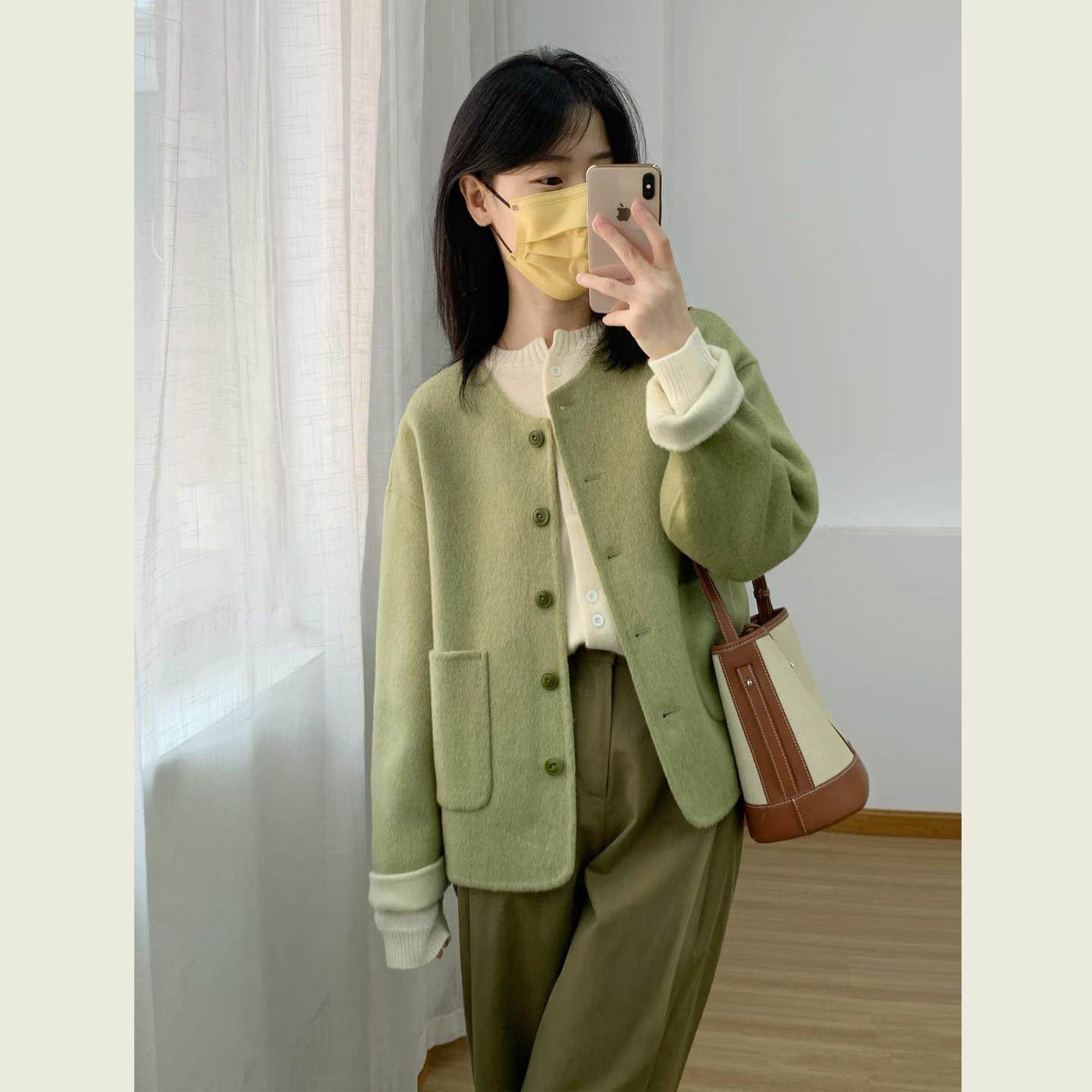 复古小香风绿色毛呢外套女秋冬季小个子通勤气质显瘦短款呢子上衣,淘宝优惠券,粉丝福利购,淘宝优惠卷