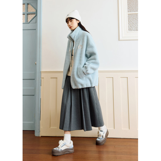 紫涵立领仿羊羔毛外套女士2025年冬季新款简约宽松摇粒绒保暖棉衣