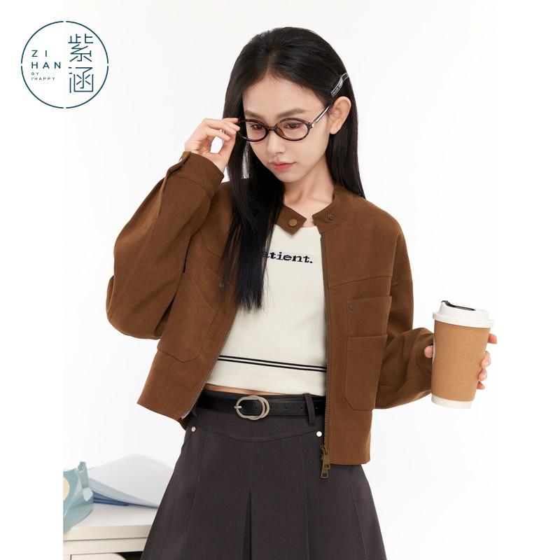 紫涵复古短外套女秋季新款休闲通勤工装风口袋气质小个子拉链上衣,淘宝优惠券,粉丝福利购,淘宝优惠卷