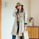 Zihan striped contrasting wool coat for women in winter new retro British style horn buckle loose long jacket