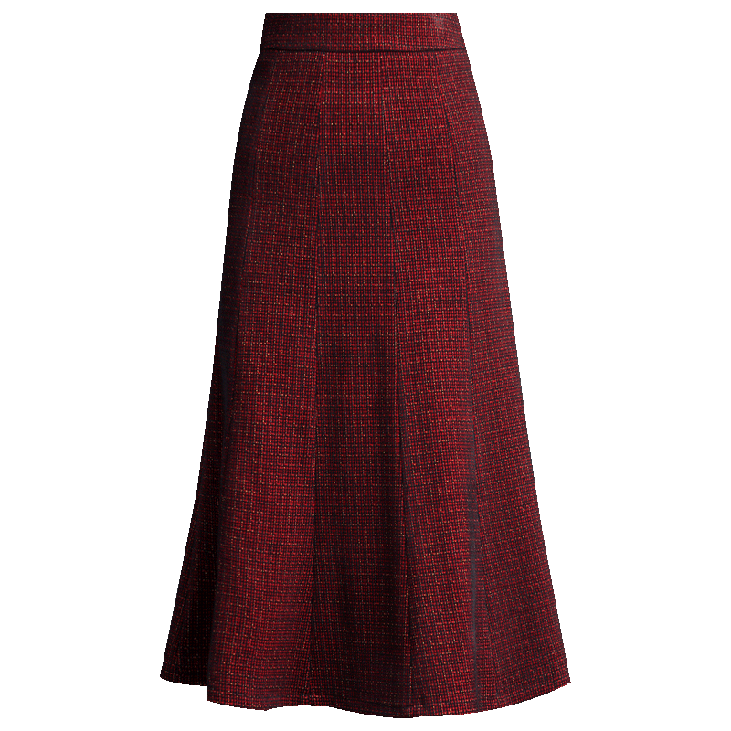 秋冬a字毛呢片片中长款红色半身裙 蔻贝莉半身裙