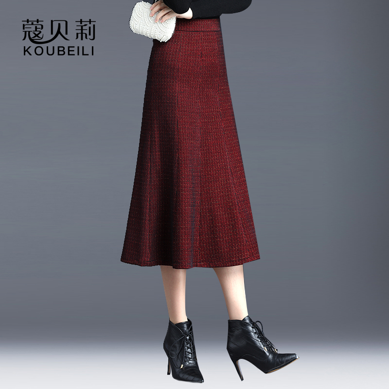 秋冬a字毛呢片片中长款红色半身裙 蔻贝莉半身裙