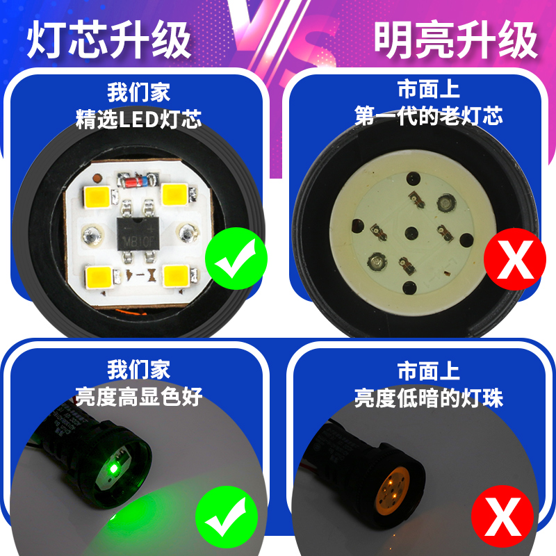 LED电源指示信号灯AD16-22DS交直流通用12v24v220V红绿黄蓝白22mm - 图1