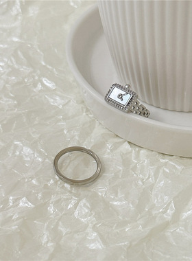 仙女好喜欢金属方形贝壳镶钻手表链条开口戒指指环女ins风饰品