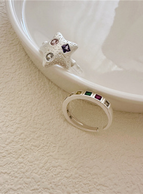 小众彩色锆石星星戒指女通勤时尚开口简约气质指环轻奢地摊潮