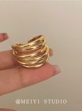 轻奢多层金属宽版欧美冷淡风戒指高级感爆款时髦个性食指环