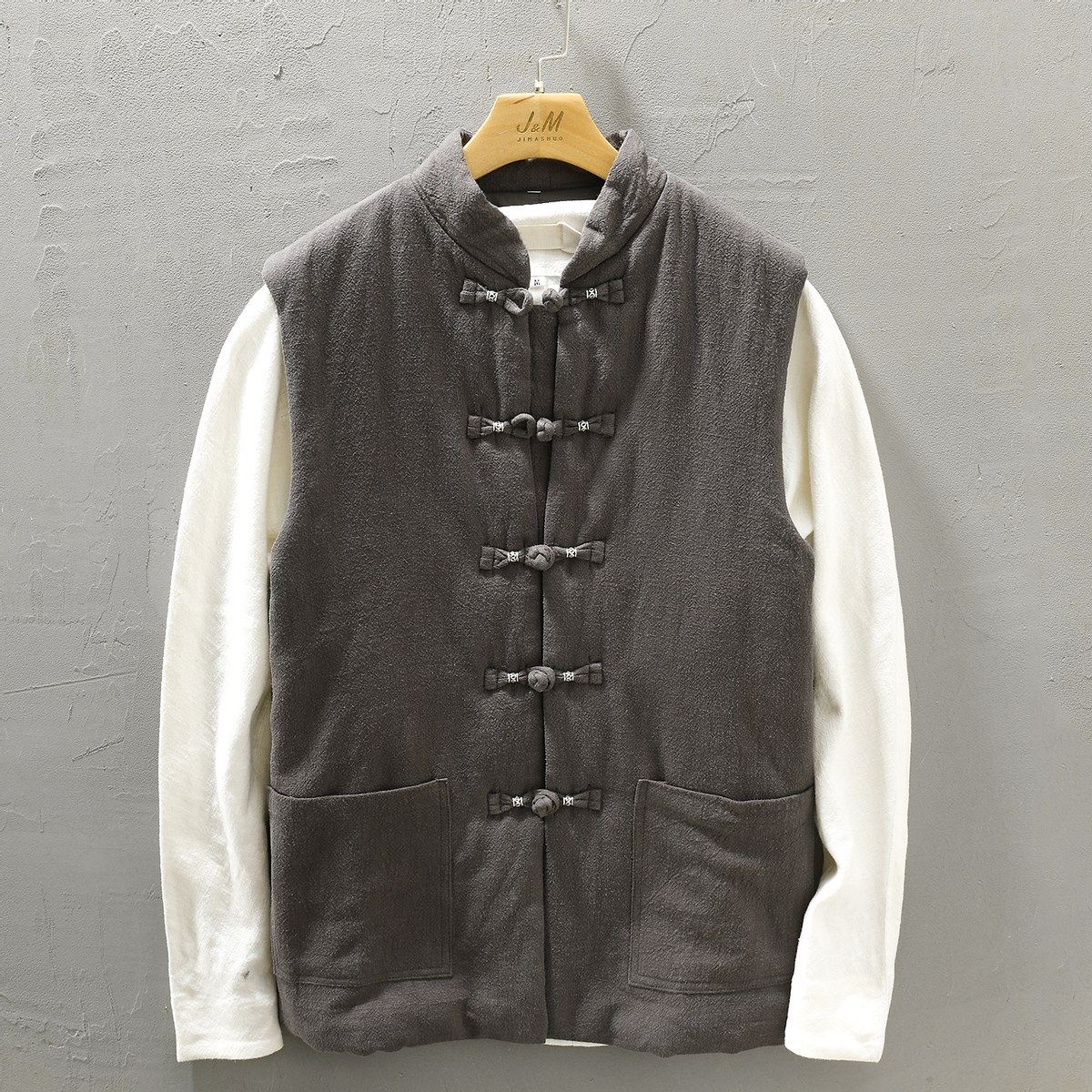 极麻中国风立领盘扣无袖坎肩棉麻马甲男国潮苎麻保暖宽松亚麻外套,淘宝优惠券,粉丝福利购,淘宝优惠卷