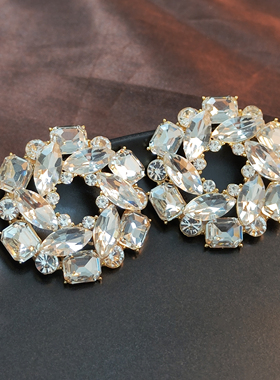 婧冠欧美夸张圆形水晶大耳钉耳环仿珍珠多层气质新娘配饰女颈链