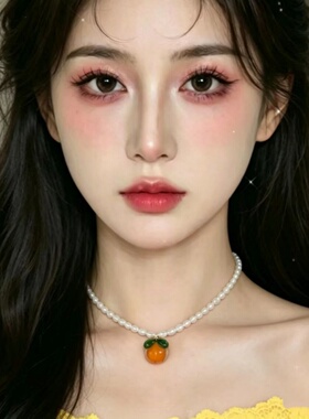 小清新柿子耳环女橙色人造珍珠耳饰可爱水果造型甜美气质配饰品