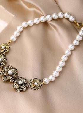 中古vintage花朵串珠锁骨链