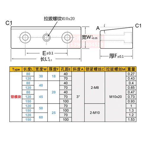 五金模具母模仁芯挤紧块锁紧逼边楔锲契紧斜切锁镶塞斜挤压标准件 - 图2