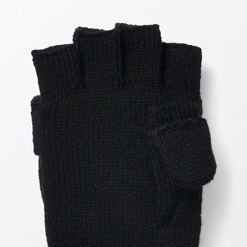 香港代购无印良品MUJI手套再生聚酯纤维羊毛混纺半指手套男女通用