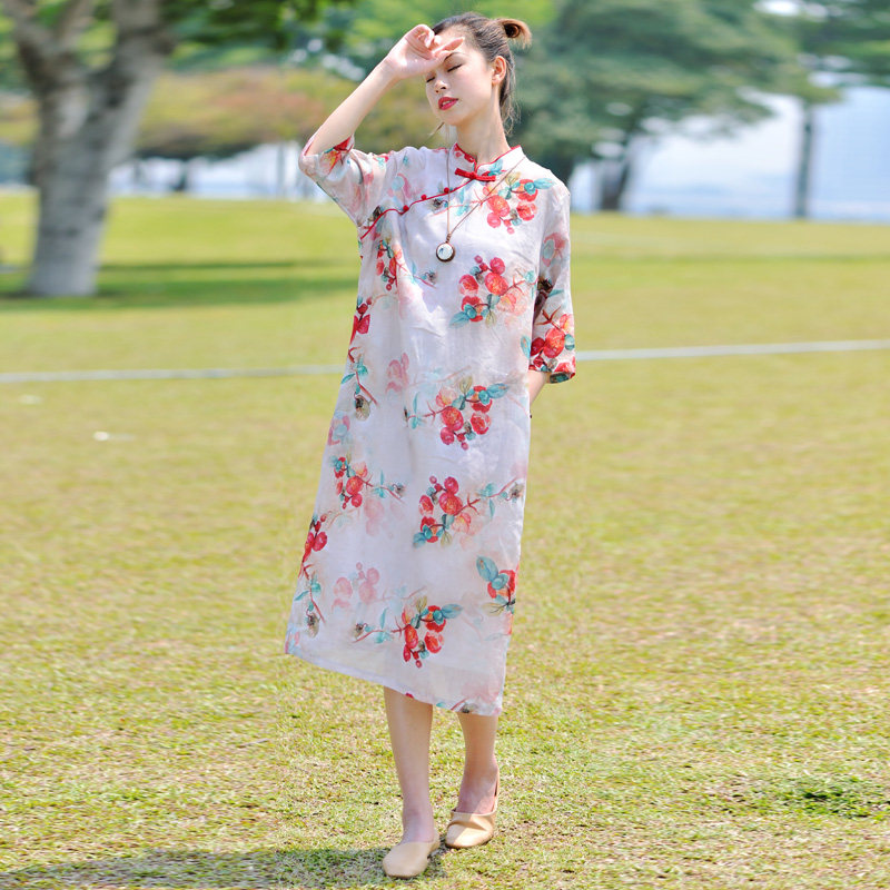 莎韵诗2022年文艺中式斜襟连衣裙 莎韵诗连衣裙
