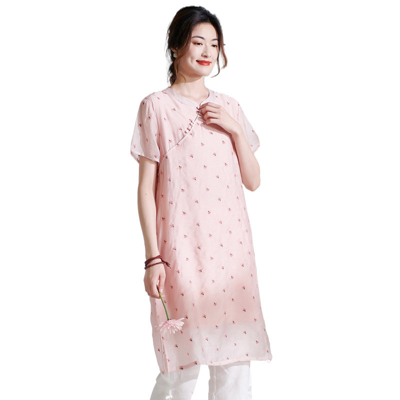 莎韵诗2021年夏季新品文艺刺绣旗袍 莎韵诗上衣