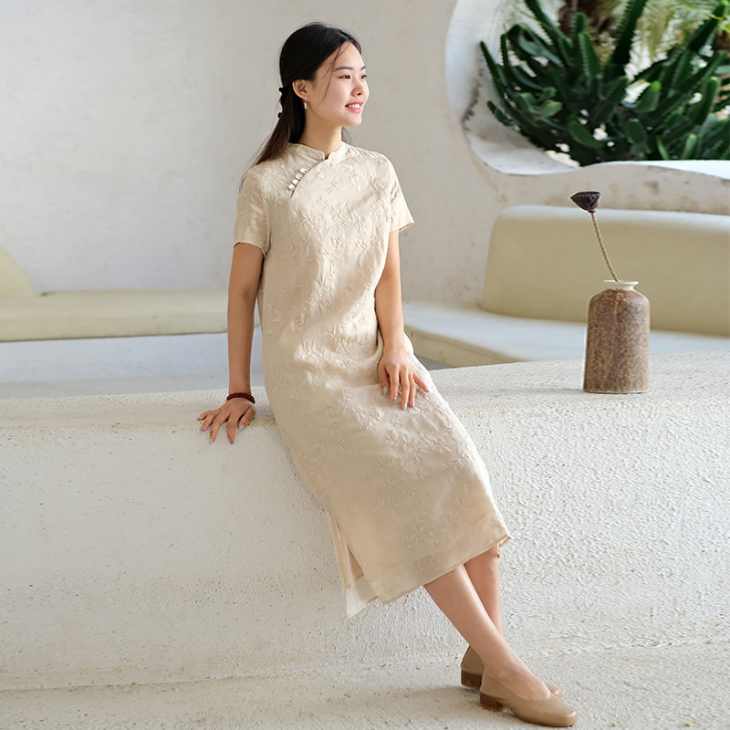 直播专属中式复古圆领斜襟旗袍裙子 莎韵诗旗袍
