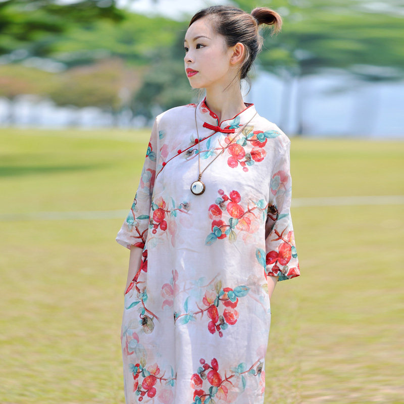 莎韵诗2022年文艺中式斜襟连衣裙 莎韵诗连衣裙