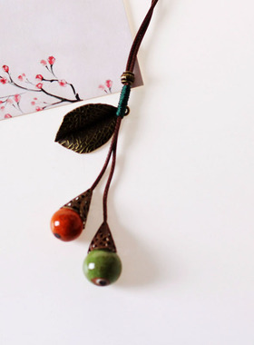 首饰原创陶瓷樱桃长款学生饰品