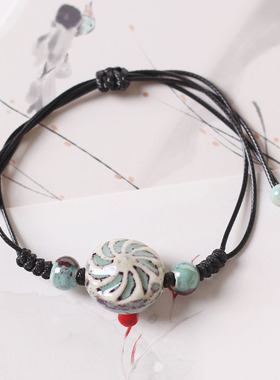 陶瓷窑变散珠可调节大小编制手链