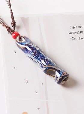 可吹响陶瓷黑色窑变竹子口哨项链