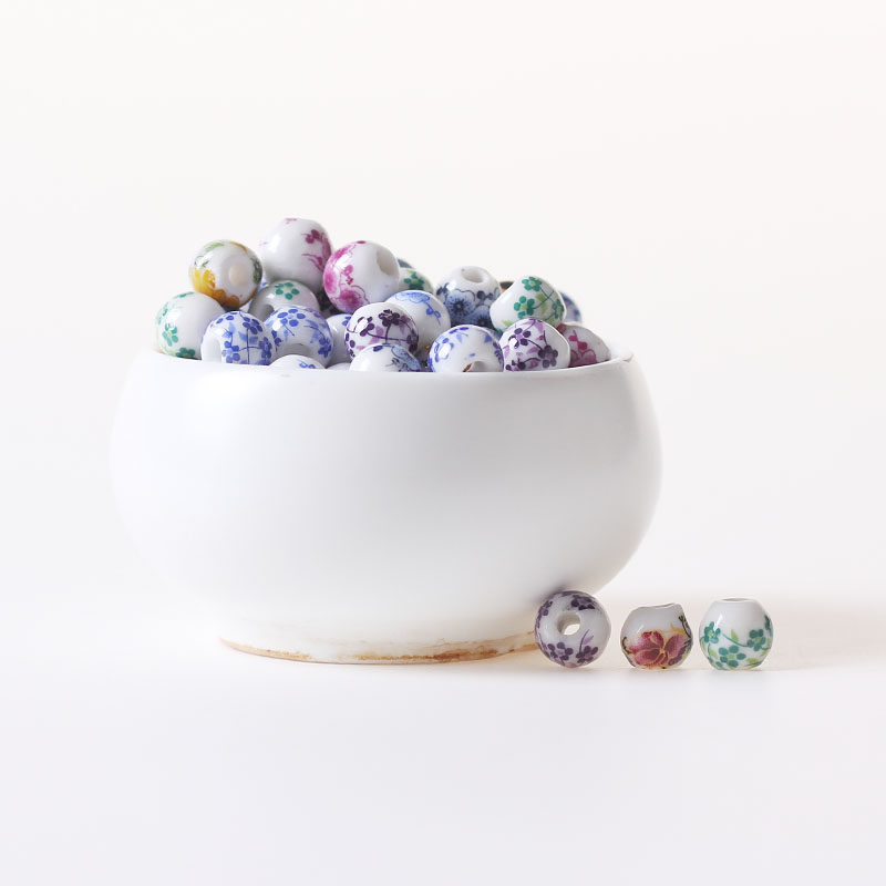 陶瓷小饰品配件8mm粉彩陶瓷珠子diy手工编织材料成人学生自制散珠,淘宝优惠券,粉丝福利购,淘宝优惠卷