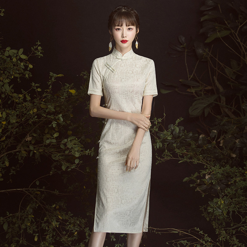 蕾丝旗袍改良中国风修身优雅连衣裙 戈娜诗旗袍