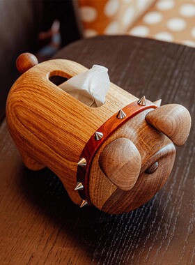 原创设计实木纸巾盒高档木质狗狗造型抽纸盒家用客厅茶几装饰摆件