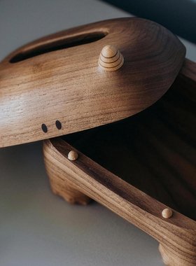 原上城原创设计实木大角怪纸巾盒客厅茶几创意摆件卧室床头抽纸盒