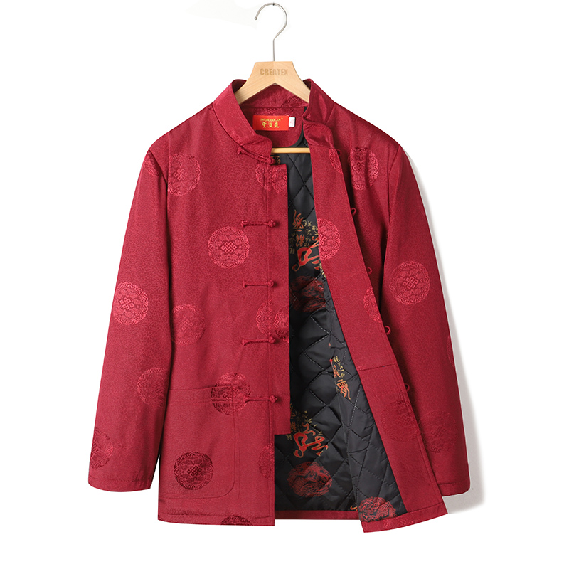 中式爸爸装冬季绸缎唐装中老年棉服 正九品民族服装