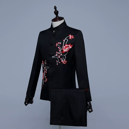 Платье Чжуншан Мужской тонкий хор подводной костюм сине -белый фарфоровый стойки китайские платья принимают певица Si Yis Chorus Clothing