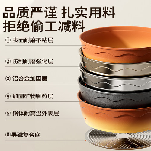 amercook阿尔菲塔复古陶土煎炒锅无氟涂层煎锅家用平底不粘深煎锅 - 图3