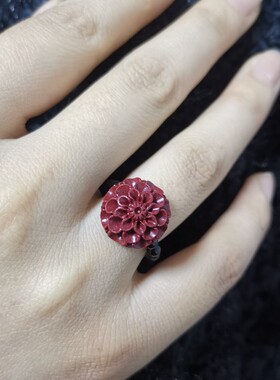 天然朱砂高含量紫金砂玫瑰花戒指