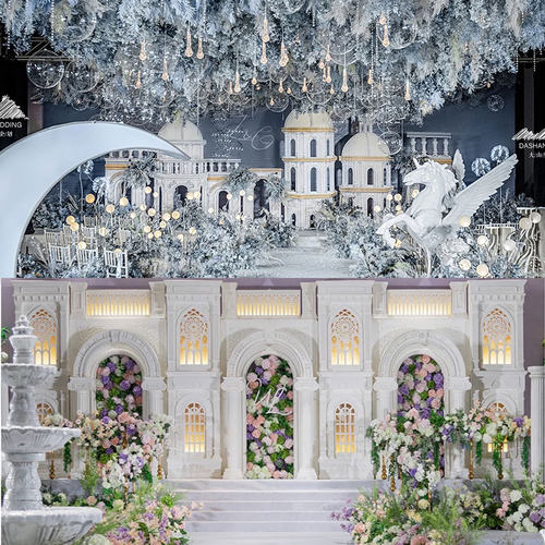 泡沫雕塑婚礼舞台背景城堡罗马柱拱门龙柱定制商场假山宴会厅装饰 - 图0