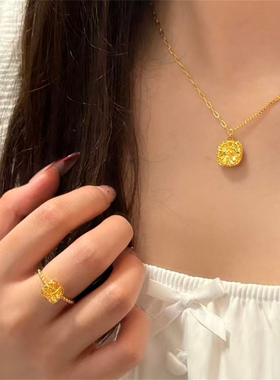 金包银花丝小方糖锁骨链女百搭