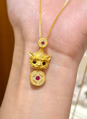 韦雪同款古法金包银貔貅招财项链