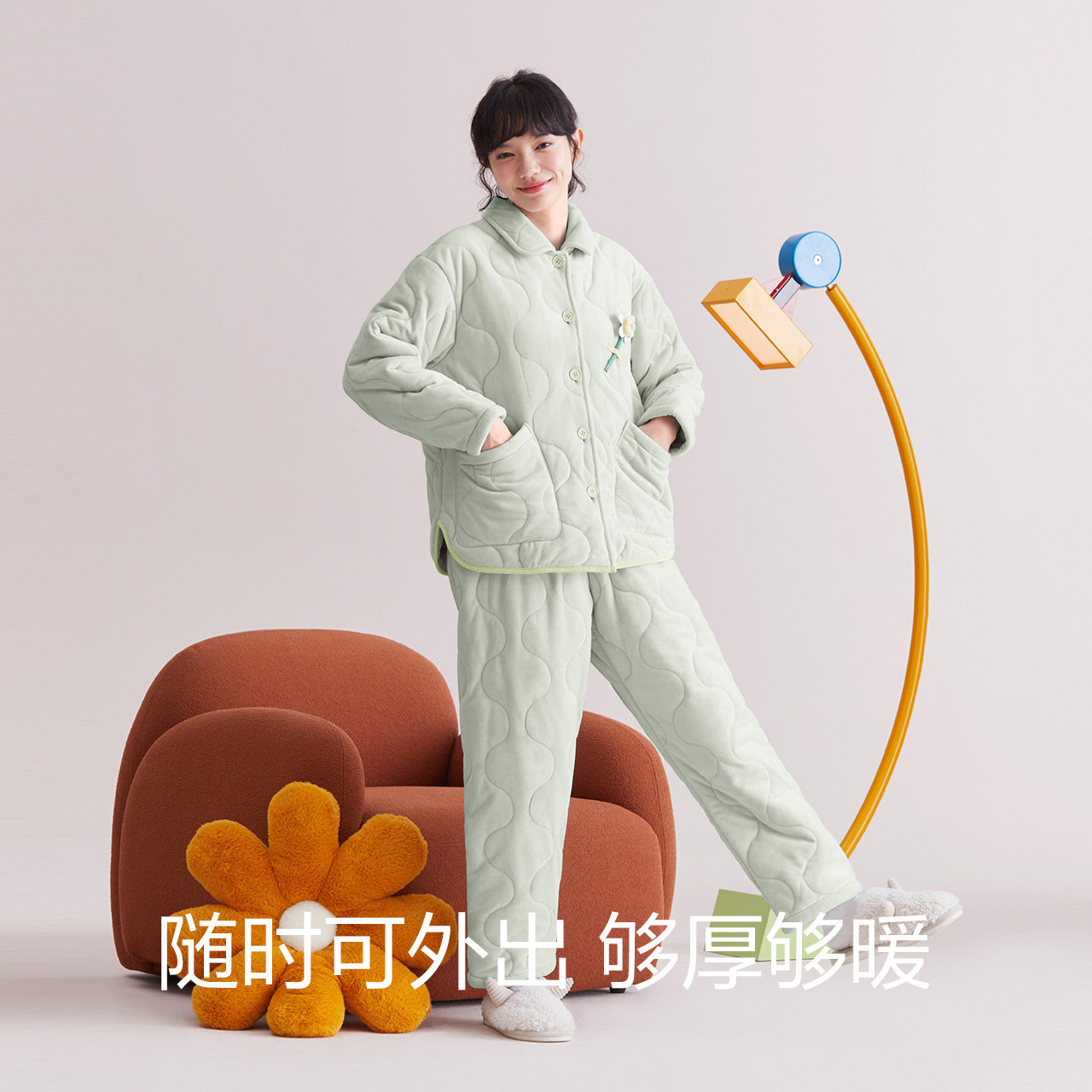 红豆居家情侣夹棉睡衣冬季三层加厚珊瑚绒家居服保暖套装湖南省服,淘宝优惠券,粉丝福利购,淘宝优惠卷