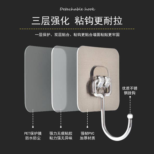 Traceless glue stainless steel large hook without punching for kitchen