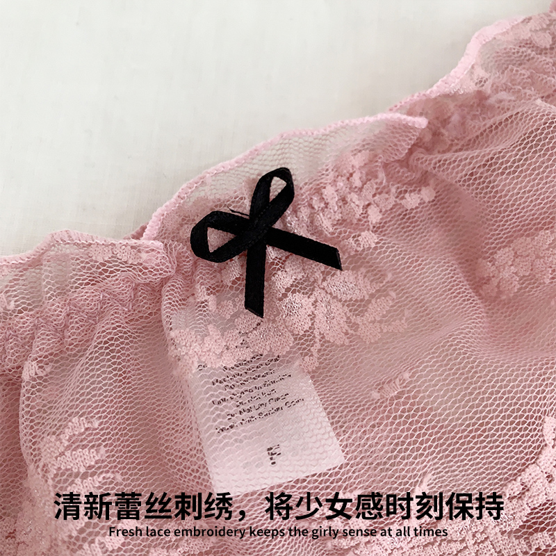 六只兔子旗舰店六只兔子 3条装甜美少女花卉蕾丝内裤女性感微透中腰薄款三角底裤1