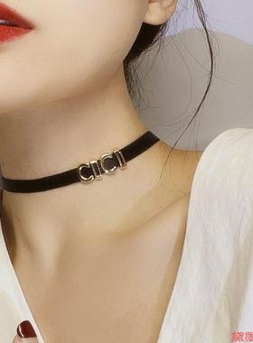 黑色拼接首饰配饰冷淡风弹力绳项链脖圈女款黑高级感欧美字母