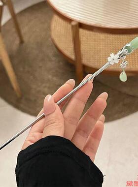 秋季簪子女高端棍高级感银色蝴蝶发钗精致琉璃白玉发簪新中式钗子