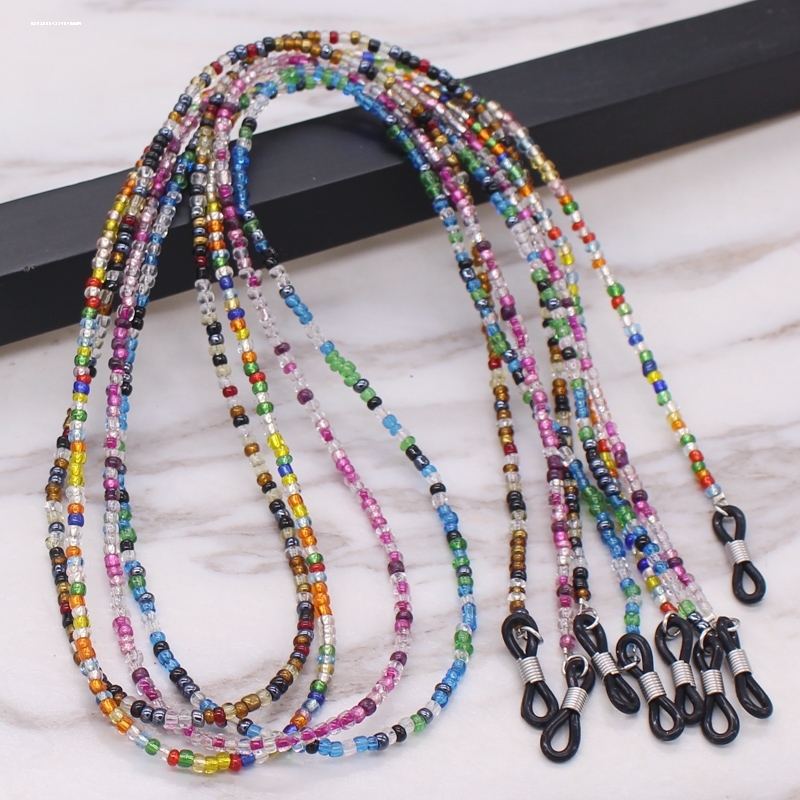 眼镜链玳瑁色眼口罩太阳镜米珠链装饰链防丢个性彩色挂脖挂链 - 图3