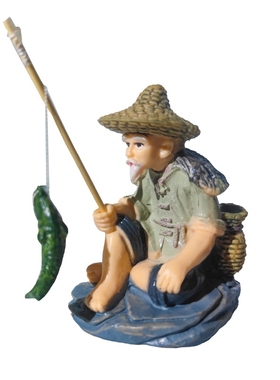 渔翁摆件钓鱼小翁鱼缸微景观水族箱中式树脂园林仿真雕塑造景