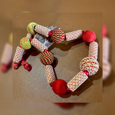 国内现货印度特色手工穿制绕线球彩色棉绳项链红色不包邮贝叶工坊