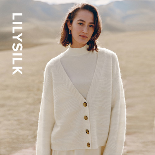 莉莉秀客LILYSILK秋冬新品100%山羊绒V领开衫毛衣外套简约 - 图0