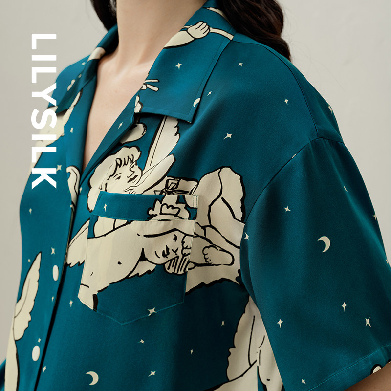 【星座系列】双子座专属莉莉秀客LILYSILK桑蚕丝印花短袖睡衣套装,淘宝优惠券,粉丝福利购,淘宝优惠卷