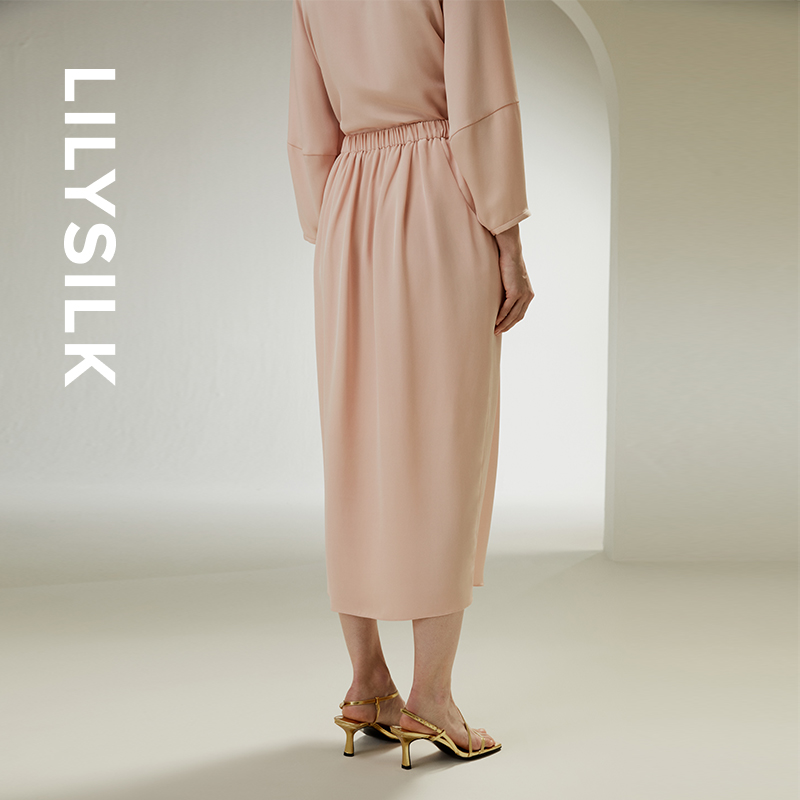 LILYSILK莉莉秀客花苞型100%真丝半裙温柔大气设计感半身裙女士 - 图0