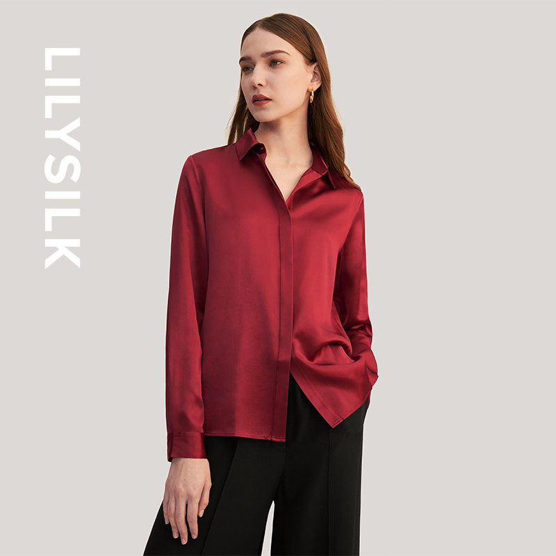 LILYSILK莉莉秀客职业真丝衬衫女士重磅100%桑蚕丝上衣宽松设计感 - 图1