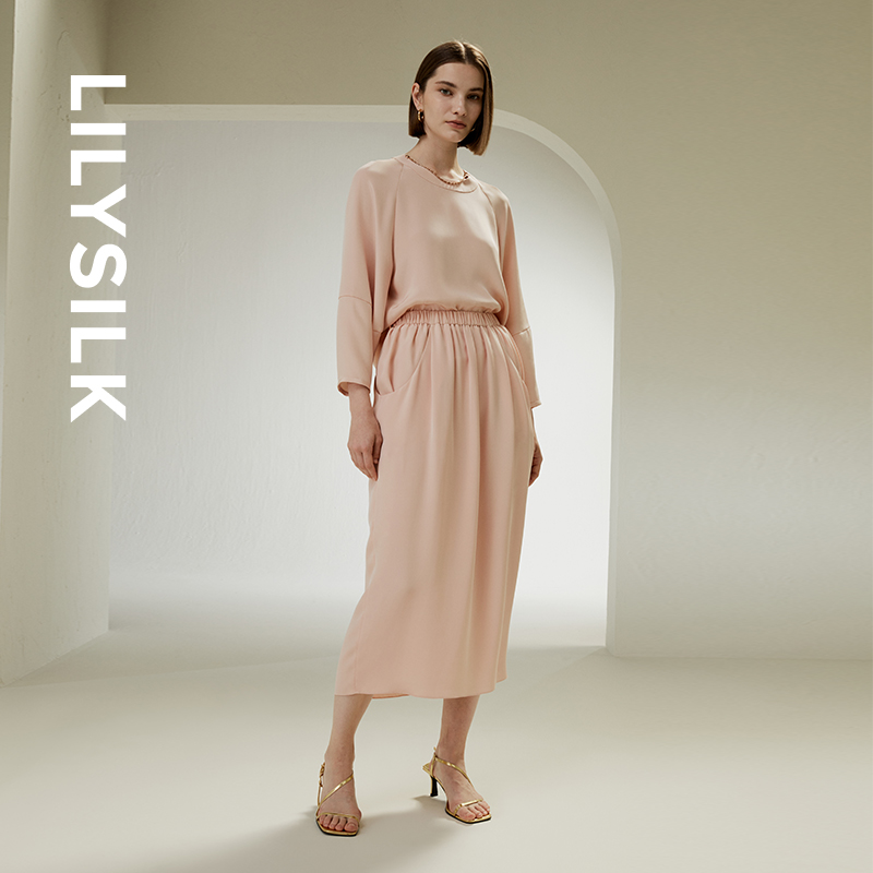 LILYSILK莉莉秀客花苞型100%真丝半裙温柔大气设计感半身裙女士 - 图1