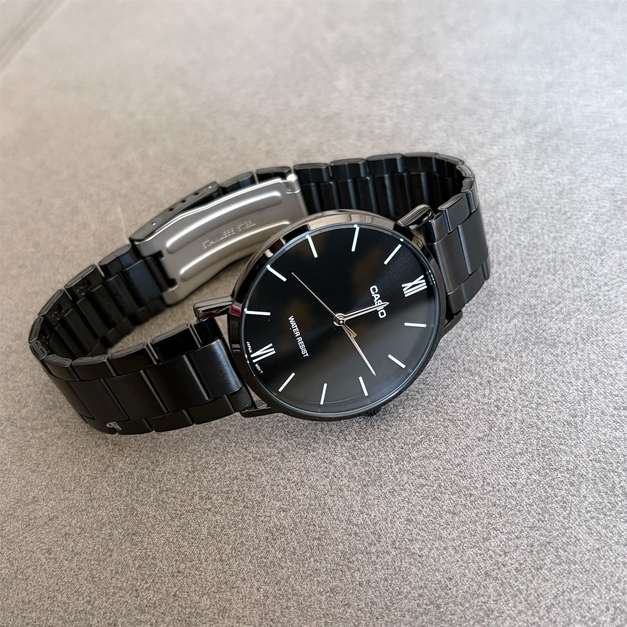 卡西欧手表CASIO MTP-VT01B-1B黑暗之心黑武士商务简约黑色钢带表 - 图1