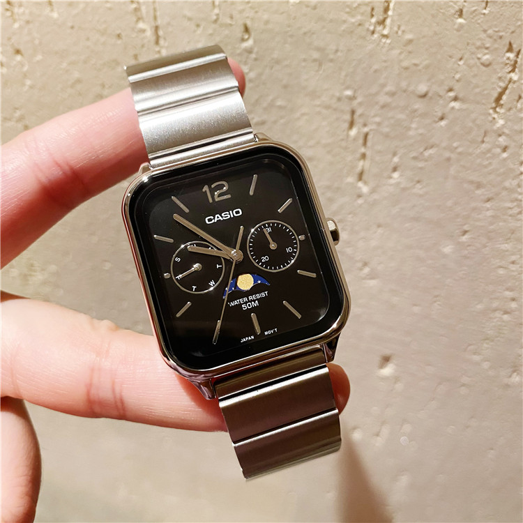 CASIO卡西欧方形月相显示休闲商务石英表MTP-M305M-1A MTP-M305D - 图3