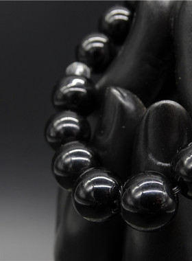 黑碧玺六字真言饰品文玩佛珠手链